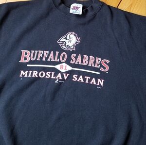 Vintage Miroslav Satan 81 Buffalo Sabres Sweatshirt XL Navy Blue NHL Hockey